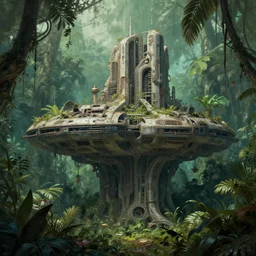 abandoned brutalist alien space station in lush jungle, close up, arte tribal, perry rhodan, simon stalenhag, wadim kashin, digital painting, xf iq 4, f / 1. 4, iso 2 0 0, 1 / 1 6 0 s, 8 k, raw, featured in artstation, octane render, cinematic, elegant, intricate, 8 k