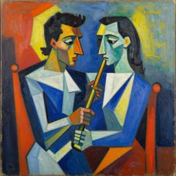 charlie parker playing, colorful painting, cubic impressionism, pablo picasso