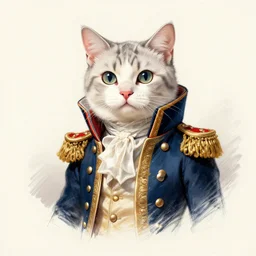 a hatched sketch of a cat wearing napoleon's clothing