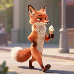 furry art of male fox walking down the street holding an icecream, digital art, artstation, 4K, detailed, zootopia,
