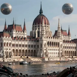 an epic 3 d mattepainting and photobash of futuristic budapest with style of futuristic and hyper - realist and post apocalypse including nuclear war and daylight and interstellar with scifi blockbuster cg vfx concept art riot cinematic bio hazard soviet by zdislaw beksinski and fvckrender and visualdon trending on cgsociety unreal engine 5