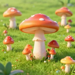 a green field filled with magical mushroom creatures, award winning render, colorful, mystical, vibrant, 8k, hd, 3d, unreal engine, octane render