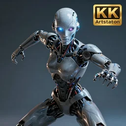 a beautiful portrait of a cyborg with futuristic cybernetic glowing war face paint, dynamic pose, sci - fi, cyberpunk by ruan jia, roger dean, rene magritte, trending on artstation, award winning, 8 k