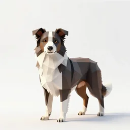 low-poly border collie, studio photography, full body, isolated on a pure white background, centered, entire subject in frame, sharp focus, soft studio lighting