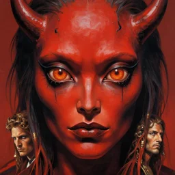 close up sci - fi hippie poster art simon stalenhag gundam monster eyes, red demon skin, elegant, highly detailed, centered, digital painting, concept art, smooth, sharp focus, illustration, artgerm, tomasz alen kopera, peter mohrbacher, donato giancola, joseph christian leyendecker, wlop, frank frazetta