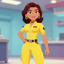 beautiful and strong female reporter in a yellow jumpsuit character april o ’ neil from animated series teenage mutant ninja turtles ( tmnt 1 9 8 7 ), by style comix gen 1 3