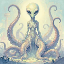 giant ancient alien tentacles artwork, pastel colors, detailed background