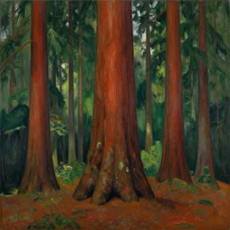 a painting of an old growth redwood forest, by ernst ludwig kirchner