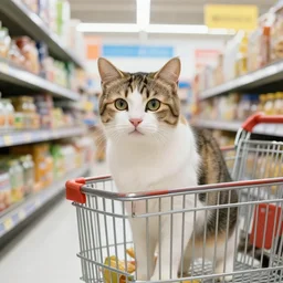 a cat shopping for groceries in walmart, 8 k resolution