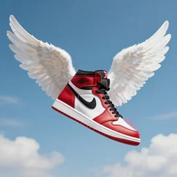 a red air jordan flying on the sky with angel wings!!!