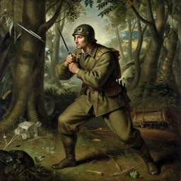 future soldier in ambush in the woods by leonardo davinci