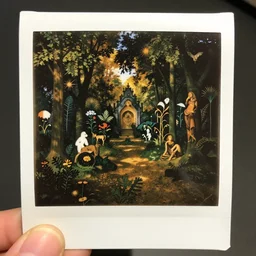 An instax film still of a Hieronymus Bosch The Garden of Earthly Delights painted by Mark Rothko