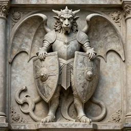 a detailed full body portrait gargoyle guardian in stone, knight, relief statue, holding shield, armor plating, symmetry, symmetrical, by greg rutkowski and justin gerard, digital art, monstrous, art nouveau, baroque style, realistic painting, very detailed, fantasy, dnd, character design, trending on artstation