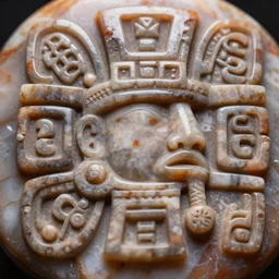 a marble embossed with toltec style patterns intricate design soft light close up dynamic reflections rtx _ n 4