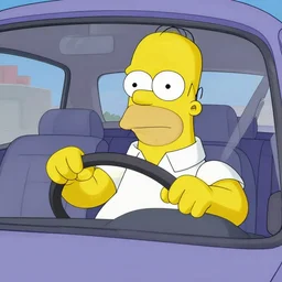 homer simpson angry driving a car