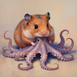 painting of hybrid hamster octopus, by zdzislaw beksinski, by lewis jones, mattias adolfsson, cold hue's, warm tone gradient background, concept art, digital painting