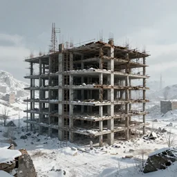 a beautiful very detailed rendering of nature unfinished building urbex architecture industrial architecture abandoned avalanche building city by neil blevins, snowy, archdaily, wallpaper, highly detailed, trending on artstation.