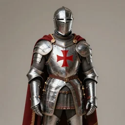 man in 15 century crusader armor and cape with crusader insignia digital art realistic
