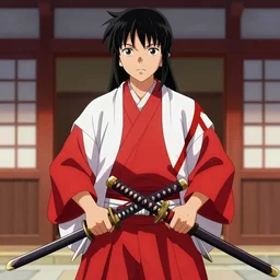 shinobi shibainu with katana, red and white, detailled, symmetric, japan atmosphere
