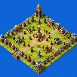 art nouveau real time strategy, gameplay, units, buildings, base, medieval, fantasy, bright colors, high contrast,Art Deco, Warcraft 3 gameplay