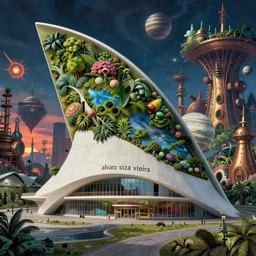 architecture by alvaro siza ( alvaro siza vieira ), jupiter otherworldly reclaimed by nature matte painting magic realism vice city steampunk at night azeroth studio ghibli at dawn atlantis, archdaily, wallpaper, highly detailed, trending on artstation.
