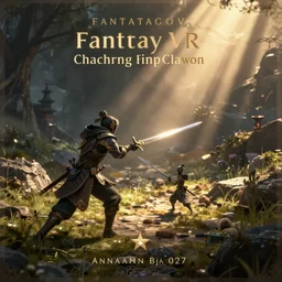fantasy VR swordfighting game, key art