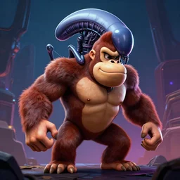 donkey kong portrayed as the xenomorph by ralph horsley, rossdraws, matte painting, stylized background, cinematic lighting, maya, pixar, unreal engine, artstation