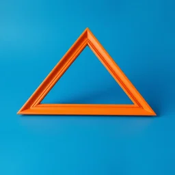 a triangular orange picture frame. an orange picture frame in the shape of a triangle.