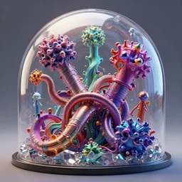 a trippy illustration of interleaved pipes of multicoloured metallic plasticine fractals enclosed by a crystalline dome. dmt, machine elves, 8 k, octane render