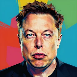 the portrait of angry elon musk, colorful pop art, modern art, by andy warhol