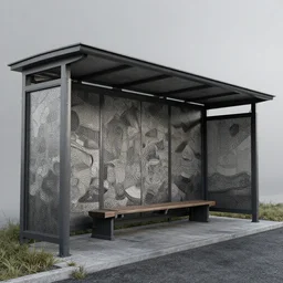 concept art of a bus stop with walls for the far north in style of marc simonetti, intricate, octane render