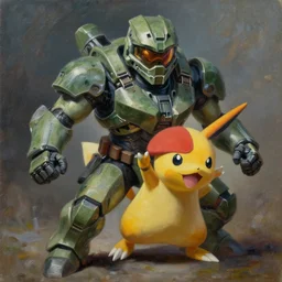 wigglytuff pokemon playing as master chief, oil on canvas, intricate, 8 k highly professionally detailed, hdr, cgsociety