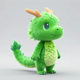 a 3 d render of a green, feathery, male, anthropamphic dragon a spike at the tip of his tail, in the style of animal crossing
