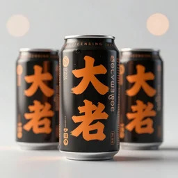 generative design japanese futuristic can of alcohol design, kanji decals, black and orange colour palette, octane render, bokeh, depth of field, product shot