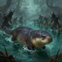 a medium aquatic mammal in a demonic field battle fantasy artwork epic detailed and intricate digital painting trending on artstation by wlop octane render
