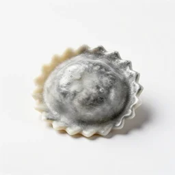 silver ravioli, studio product photography, isolated on a pure white background, centered, entire object in frame, sharp focus, soft studio lighting
