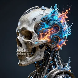 3 d mechanic skull with wires profile portrait, sigma 5 0 0 mm f / 5. beautiful intricate highly detailed quetzalcoatl skull. bioluminescent, plasma, lava, ice, water, wind, creature, cyberpunk, artwork by tooth wu and wlop and beeple and greg rutkowski, 8 k trending on artstation