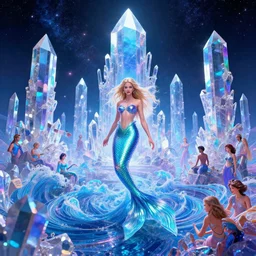cosmic mermaid over infinite crystal temples, ( ( ( synthwave ) ) ), ( ( fractal waves ) ), bright neon colors, highly detailed, cinematic, tim white, roger dean, michael whelan, caza, bob eggleton, philippe druillet, vladimir kush, kubrick, alfred kelsner, isono, vallejo
