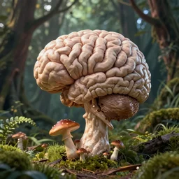 a brain growing like a mushroom in a fantasy forest, 8 k, unreal engine, trending on artstation,