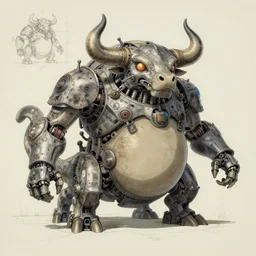 a mechanical blueprint of a lovecraftian mechanized funny bull belly dragon, wide shot,, muted colors, post grunge, studio ghibli, hq, art by artgem