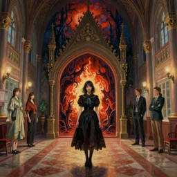 realistic detailed image of a girl in a portal to hell in the heavenly old soviet hospital hall by  Ayami Kojima, Amano, Karol Bak, Greg Hildebrandt, and Mark Brooks, Neo-Gothic, gothic, rich deep colors. Beksinski painting. art by Takato Yamamoto. masterpiece. ultra details, high quality, high resolution .