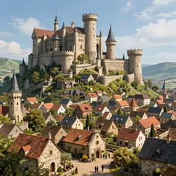 giant big detail medieval village vivid colorful Hyperrealistic CGI Photorealistic cinematic volume lighting fanart on ArtStation  concept art