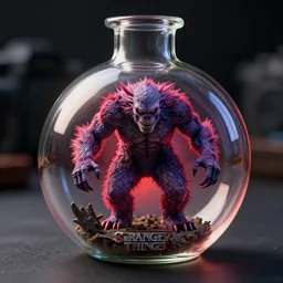 monster from tv series stranger things in glass flask, photo realistic ultra realistic, intricate, detail, rim light, depth of field, unreal engine, dslr