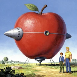 a giant apple spaceship by aaron horkry and ralph mcquarrie