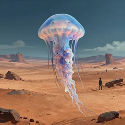 A Jellyfish on a martian landscape, rendered by Beeple, Makoto Shinkai, syd meade, simon stålenhag, environment concept, digital art, unreal engine, 3 point perspective, WLOP, trending on artstation, low level, 4K UHD image, octane render,