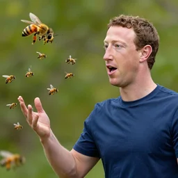 Mark Zuckerberg being attacked by bees, colorized photo