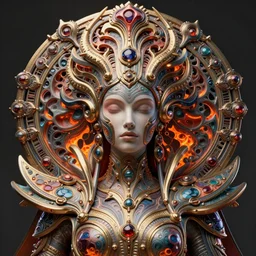 artstation futuristic 3 d model of hyper - detailed beautiful groovypunk queen of fractal magma in full regal attire. face portrait. art nouveau!!!, symbolist, baroque, giant fractal details. horizontal symmetry by zdzisław beksinski, iris van herpen, raymond swanland and alphonse mucha. hyper - real, beautiful