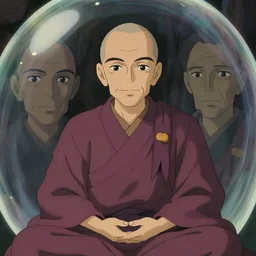 a film still portrait of a mauve old man monk meditating inside a bubble. finely detailed features, closeup at the faces, chronenberg, perfect art, grimdark, trending on pixiv fanbox, painted by studio ghibli