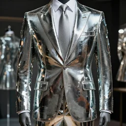 full shot photograph of a suit made of mirrors, photorealistic photograph cinematic lighting intricate detailed 8 k resolution