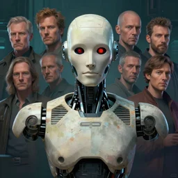 friendly humanoid cyber robot, award winning, portrait bust, symmetry, faded colors, cypherpunk background, alan blackwell, tim hildebrandt, wayne barlowe, bruce pennington, donato giancola, larry elmore, masterpiece, trending on artstation, cinematic composition, beautiful lighting, hyper detailed!!!, 8 k, unreal engine 5